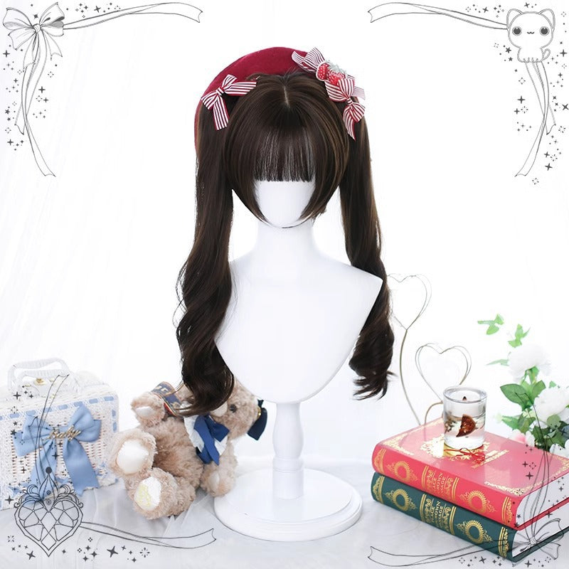 Lolita Grip Pairs Ponytail Roman Roll Feeling Golden Black Wig Short Curly Hair