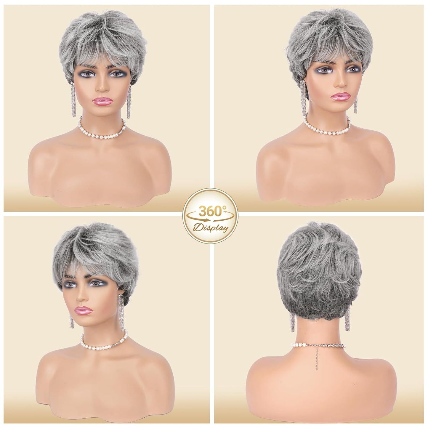 Women's Gray White Fashion Fiber Synthetic Wigs Wig Short Curly Hair