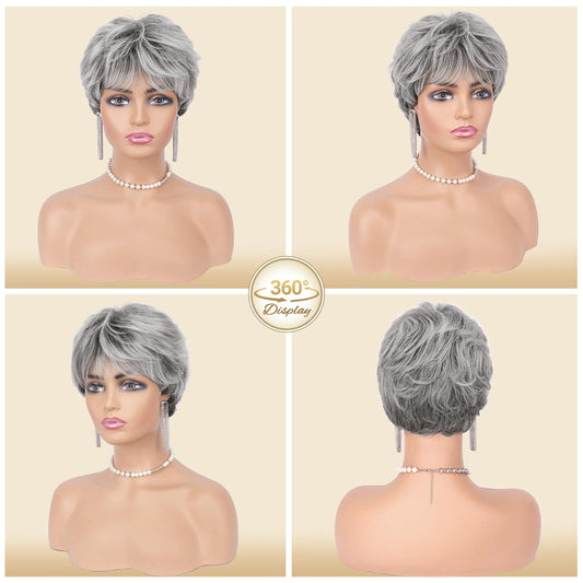 Women's Gray White Fashion Fiber Synthetic Wigs Wig Short Curly Hair