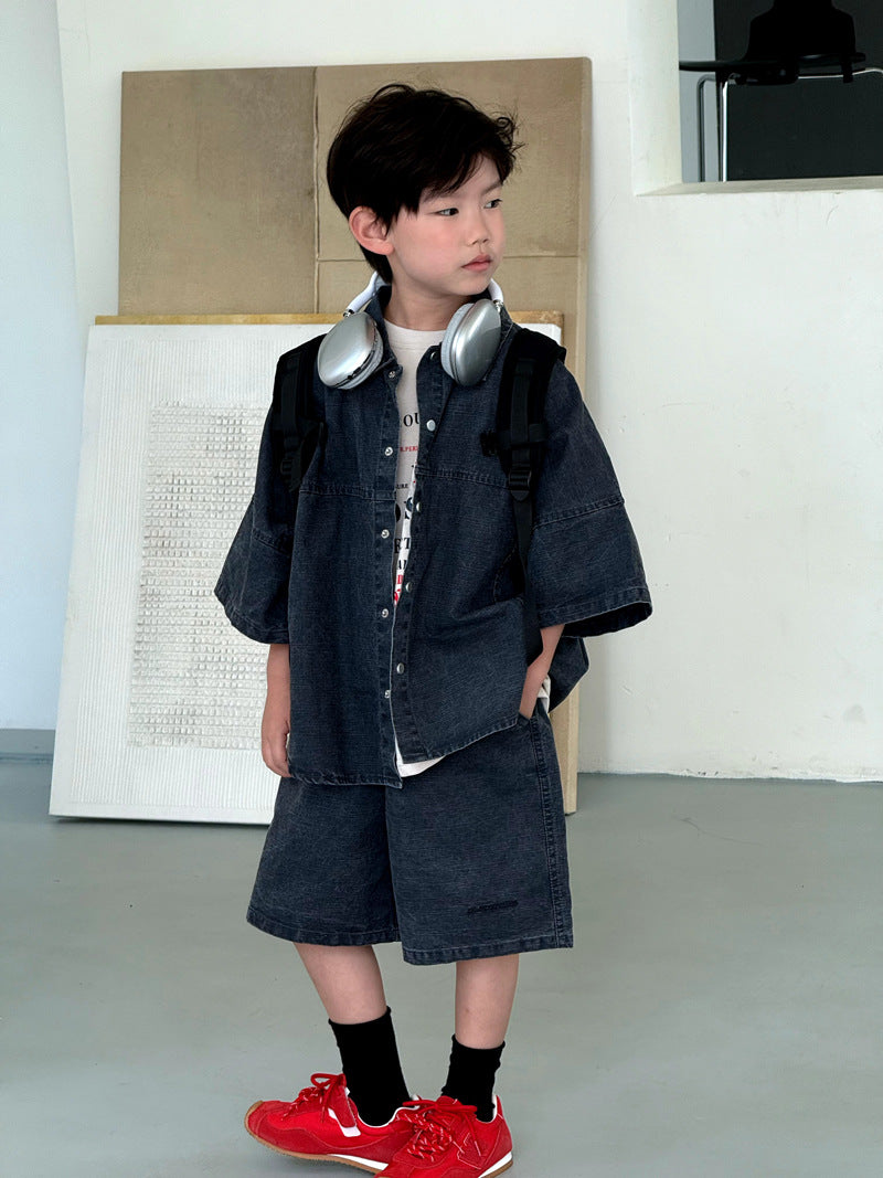 Boy Summer Clothing Shirt Boys Short Sleeve Top Children's Suit