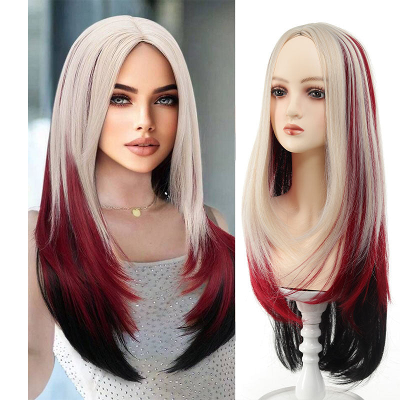 Long Curly Hair Rainbow Gradient Natural Simulation Big Wave Atmosphere Cos Wig