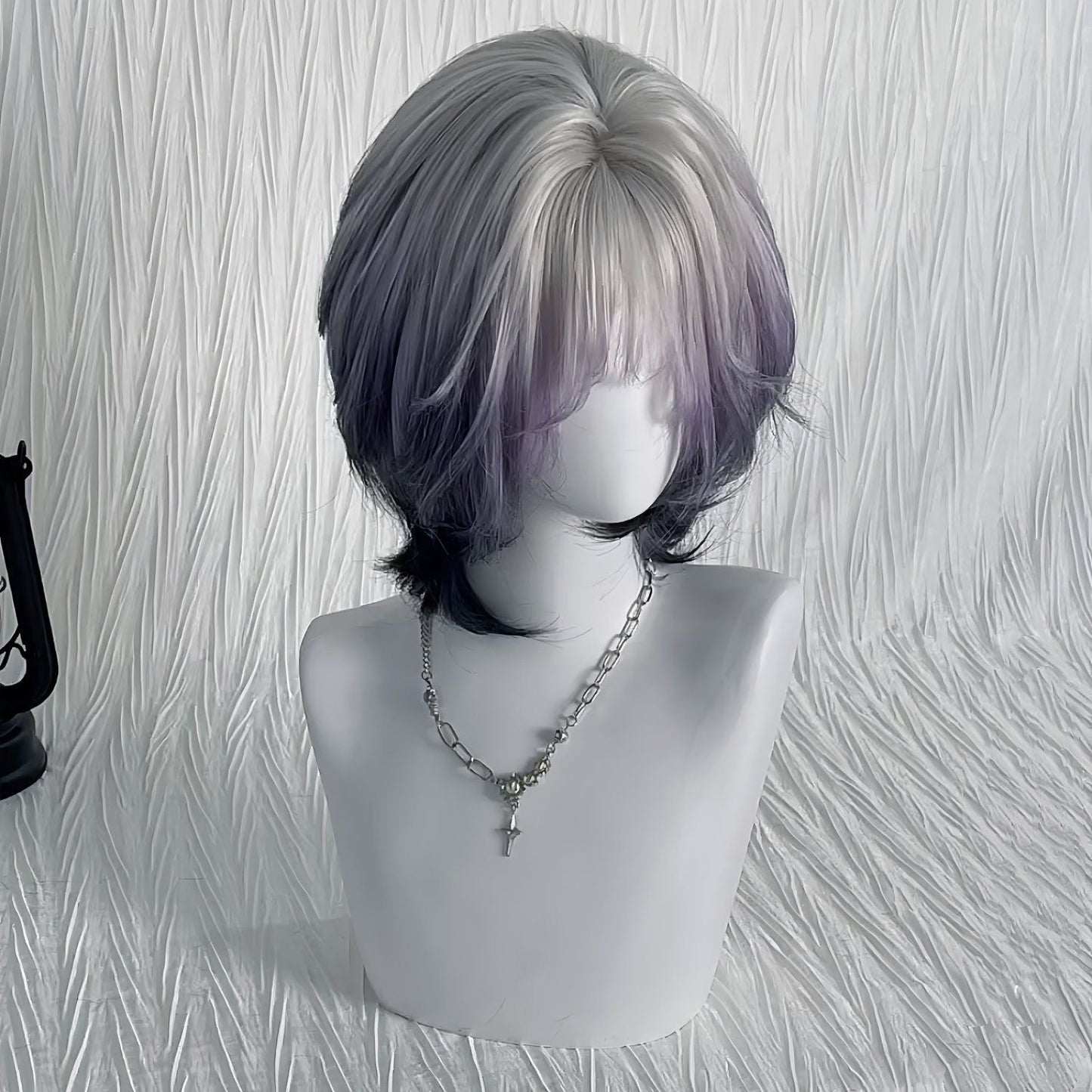 Purple Mist Roaming Female Layer White Gradient Wig Short Curly Hair