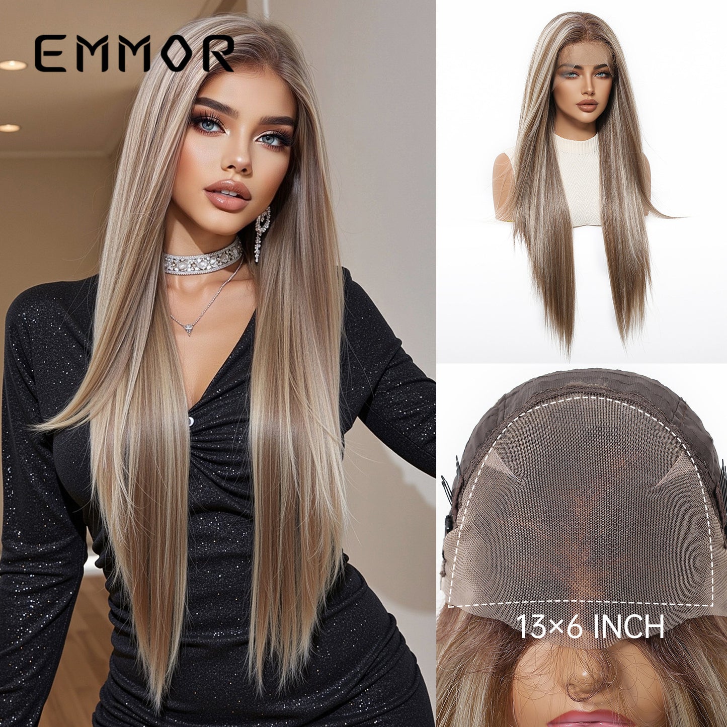 Large Area Lace Mid-length Hair Brown Gradient Color Long Straight Wig