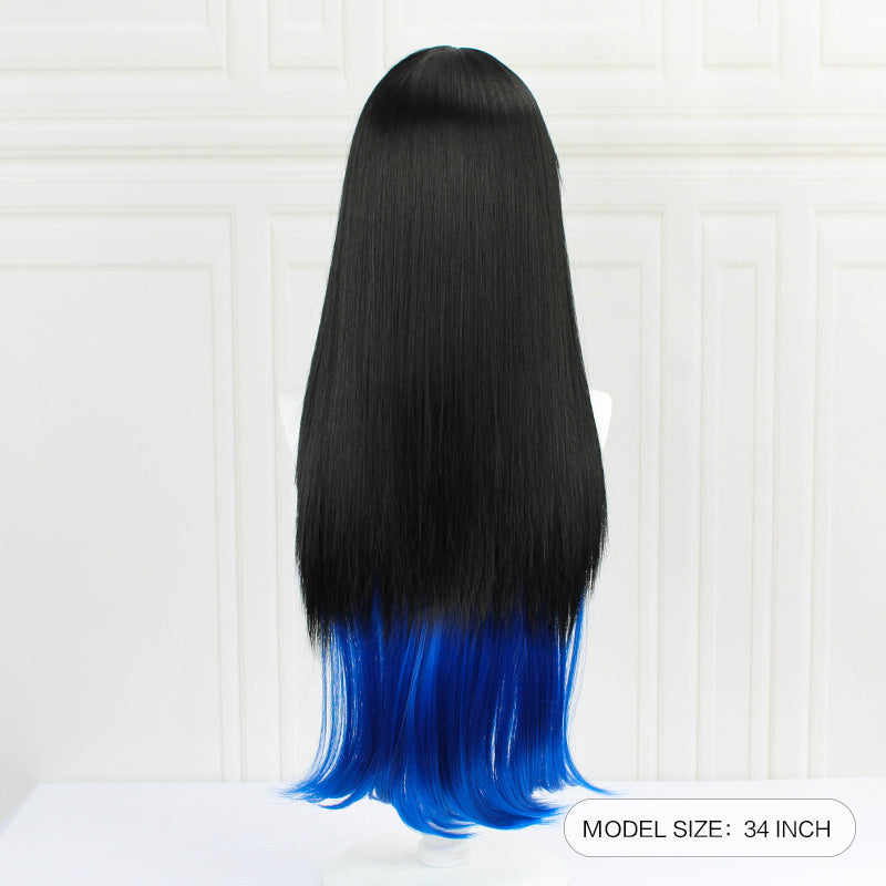 No Mouth Assisted Turn Pig Gradient Sapphire Cos Wig
