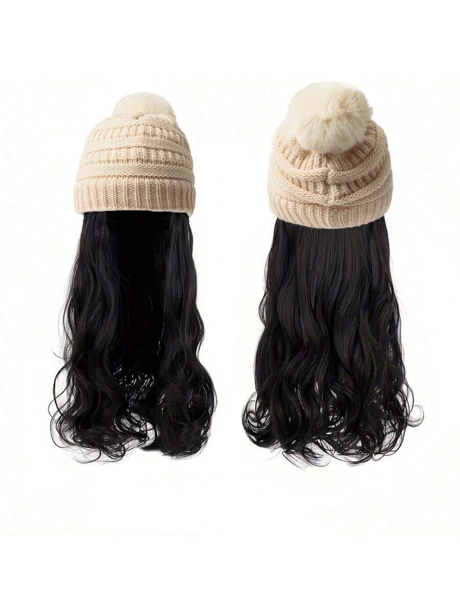 Women's Winter Knitted Hat Integrated Daily Wear Wig Long Curls