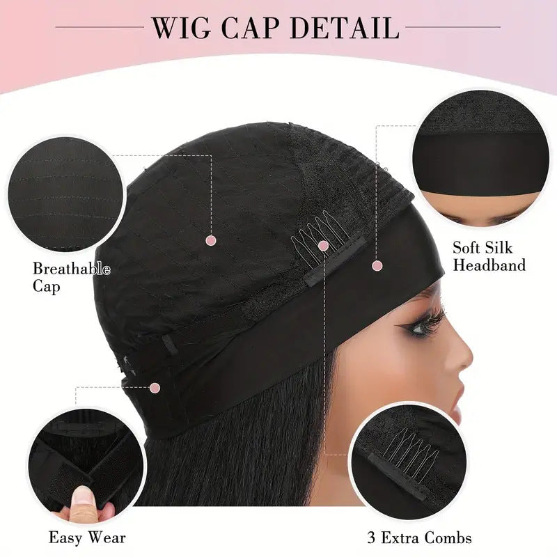 Black Ice Ribbon Fluffy Middle Part Synthetic Long Straight Wig