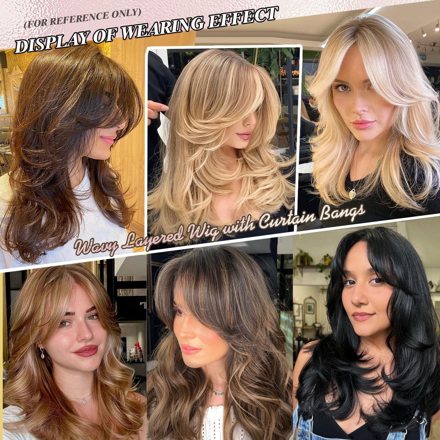 Bangs Layer Head Cover Gray Chemical Fiber Medium Wig Long Curls
