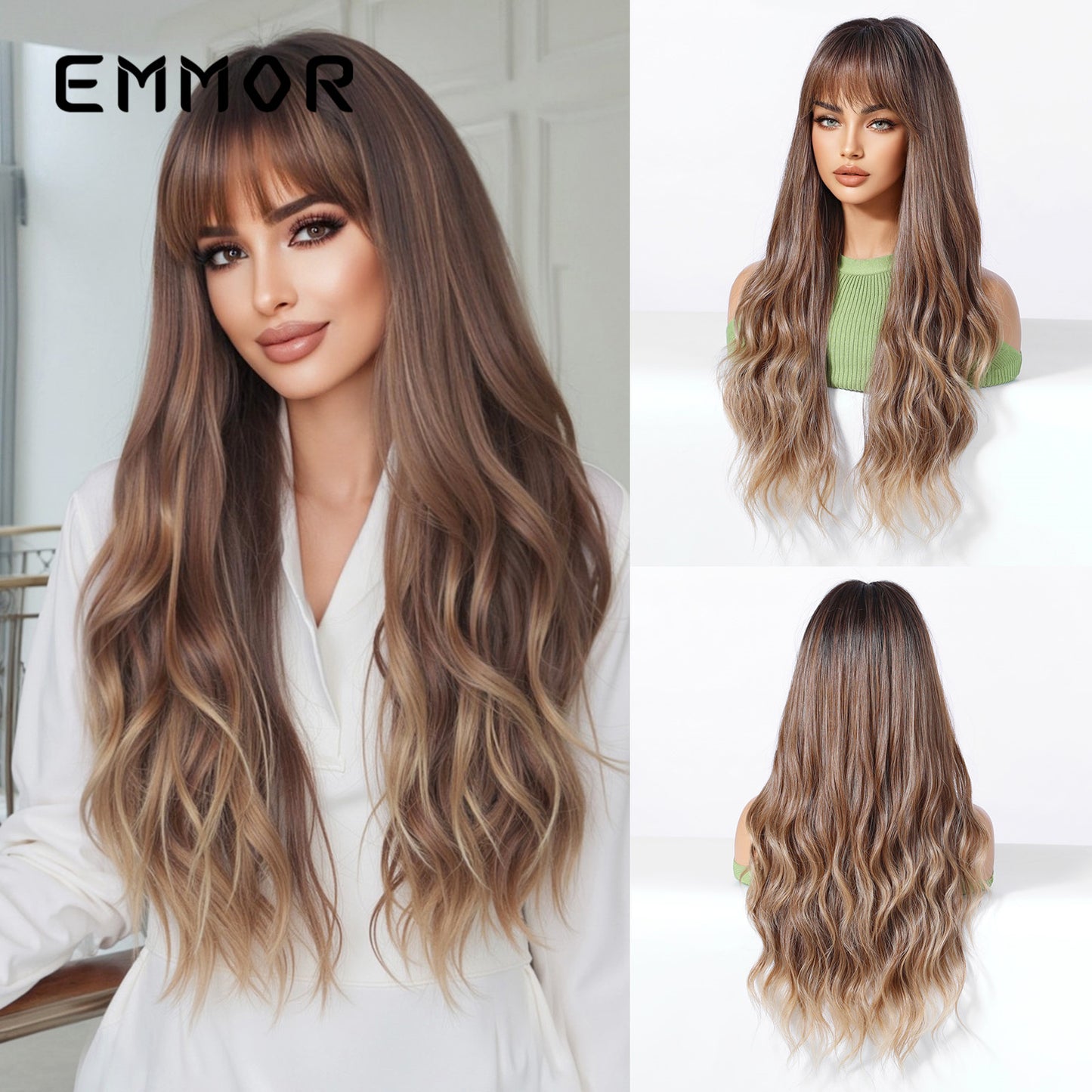 Female Gradient Pink Air Bangs Curly Hair Matte Fiber Wig Long Curls