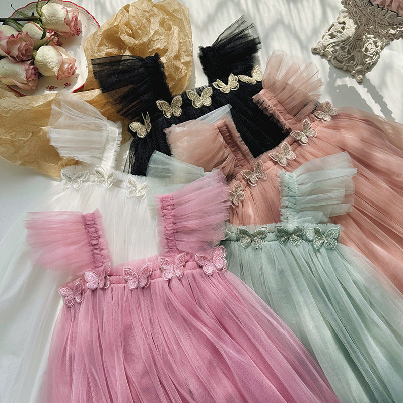 Sweet Chiffon Skirt Summer Flounced Sleeve Tube Top Princess Children's Dress