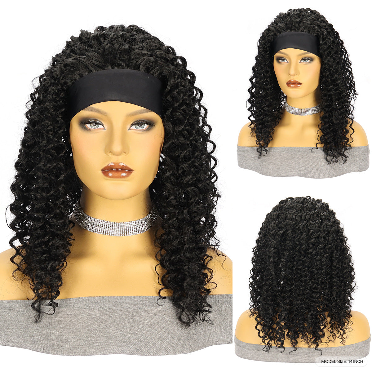 Long Black Headgear Small Chemical Fiber Wig Short Curly Hair