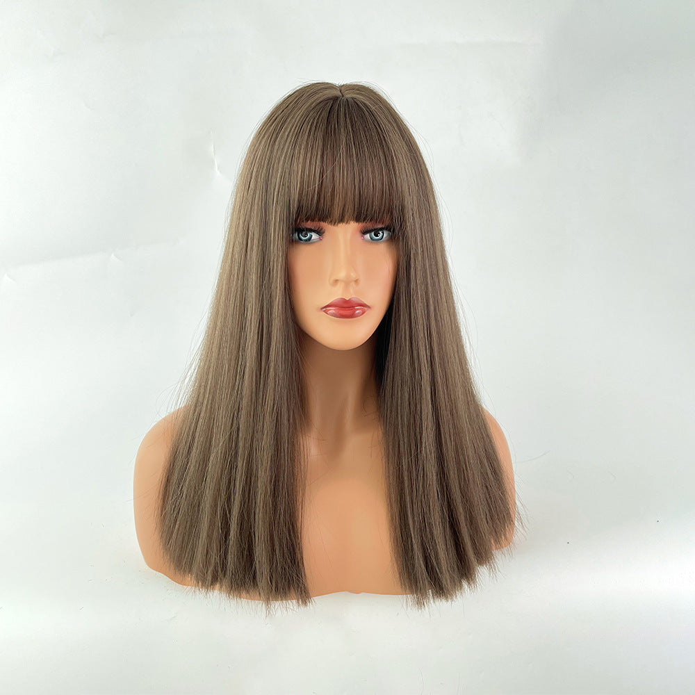 Women's Black Median To Fashion Air Bangs Long Straight Wig