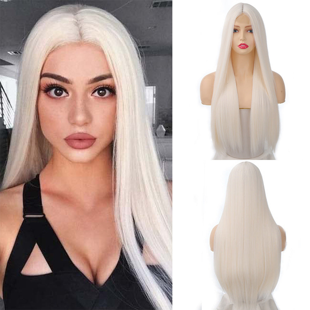 Women's Front Lace Mid-length Hair White Role-playing Long Straight Wig