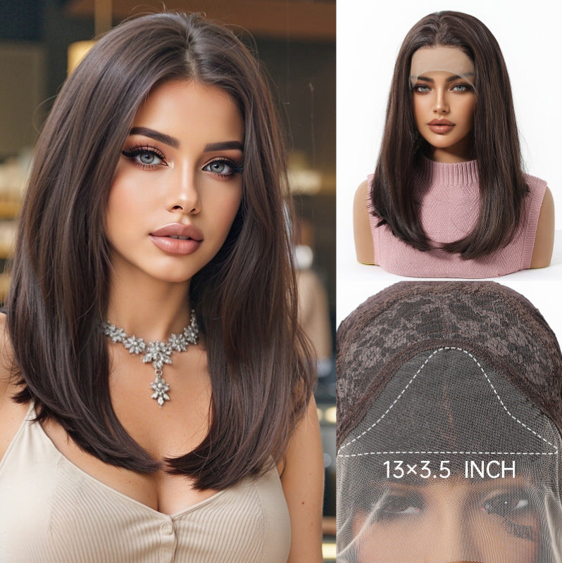 Women's Crocheted Lace On Forehead Fiber Gradient Golden Wig Short Straight Hair