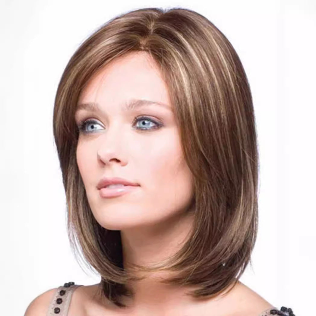 Women's Fashion Fiber Brown Pick Gold Wig Short Straight Hair