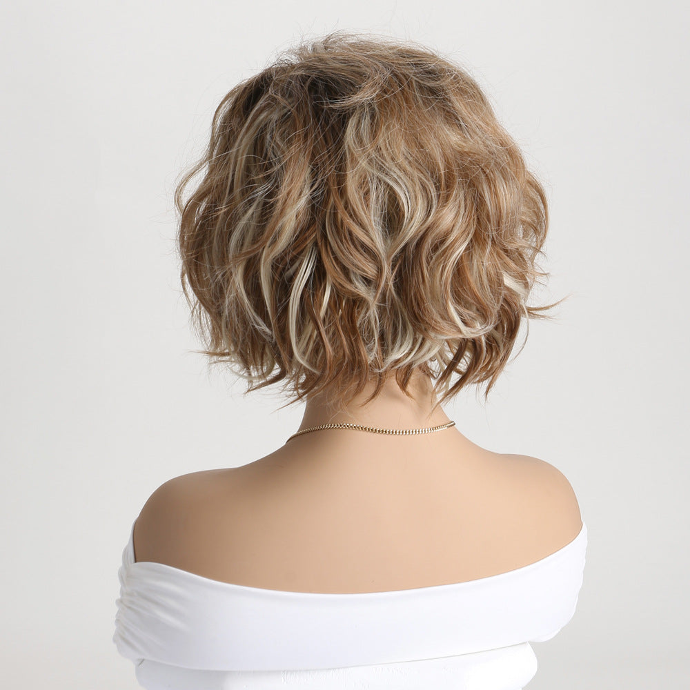 Women's Light Gold Mixed Brown Partial Small Wig Short Curly Hair
