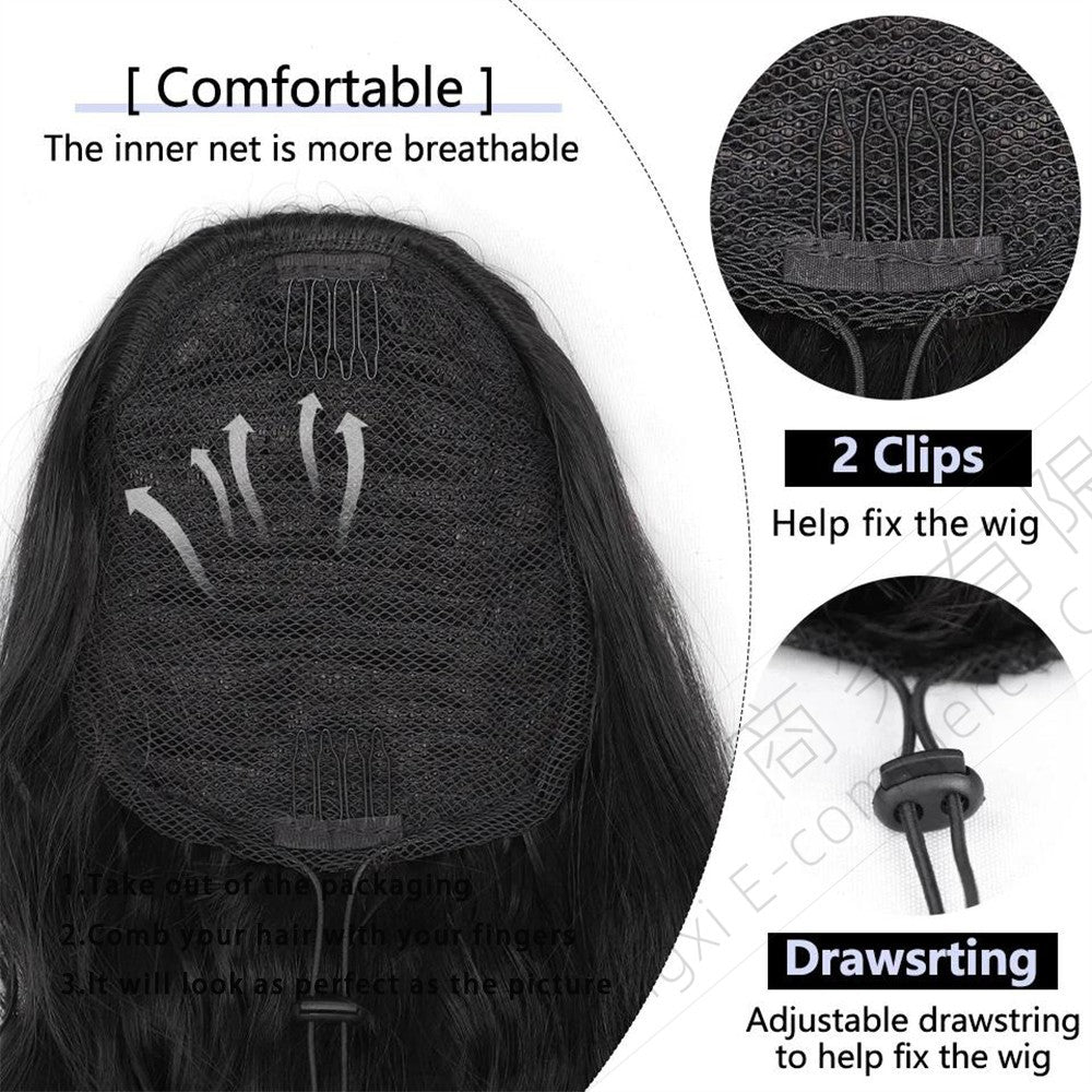 Long Curly Female Drawstring Hair Extension Horse Tail African Big Wig Ponytail