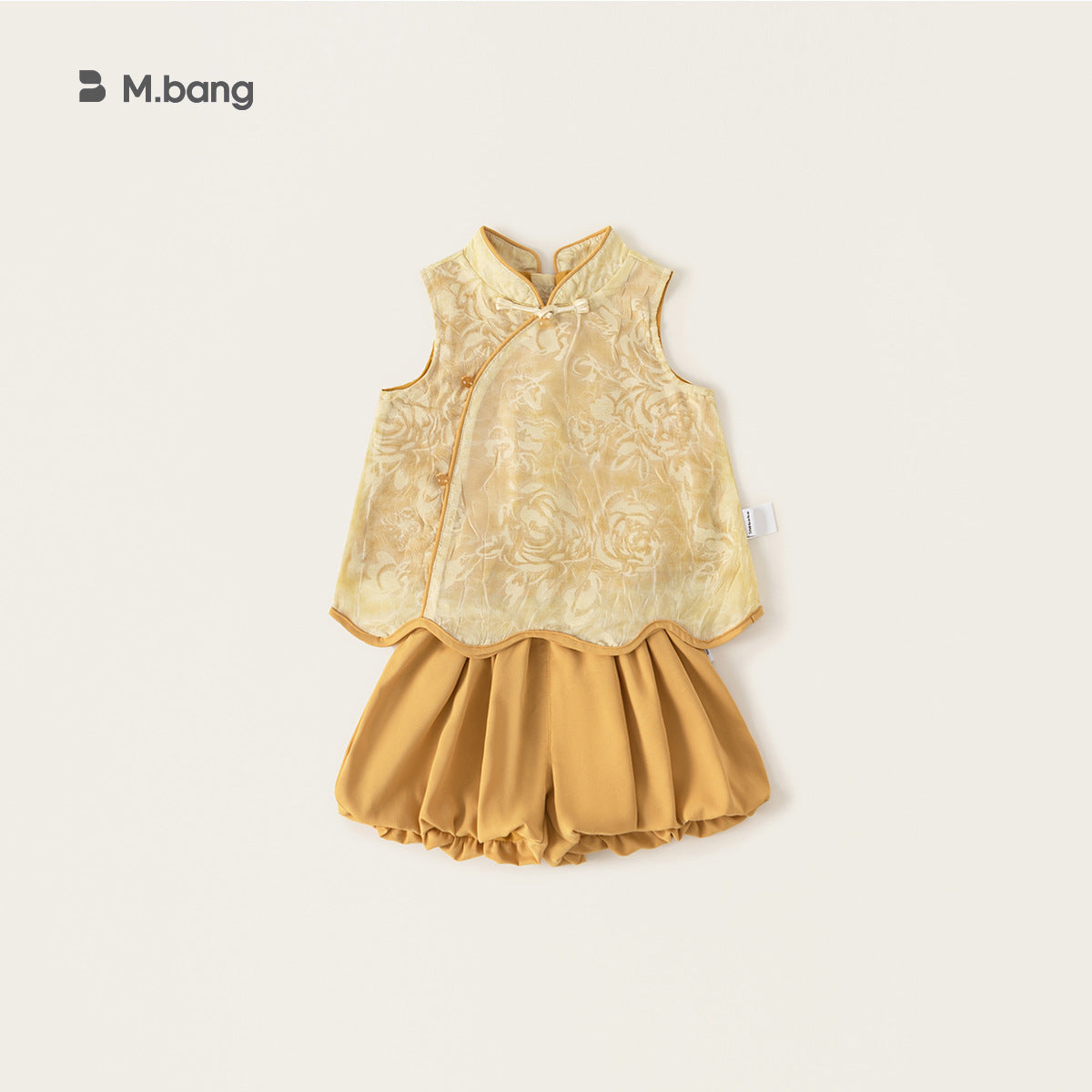 Children's Ethnic Style Sleeveless Top Solid Color Bud Skirt Pants Two-piece Children's Suit
