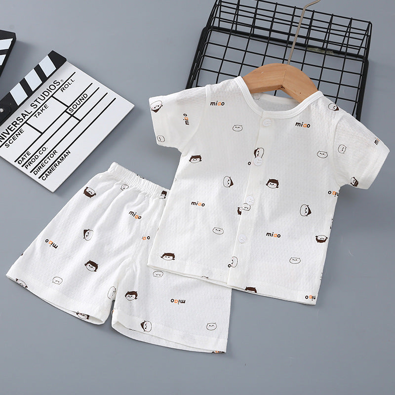 Summer Born Clothes Purified Cotton Thin Short Sleeve Two-piece Work Children's Suit