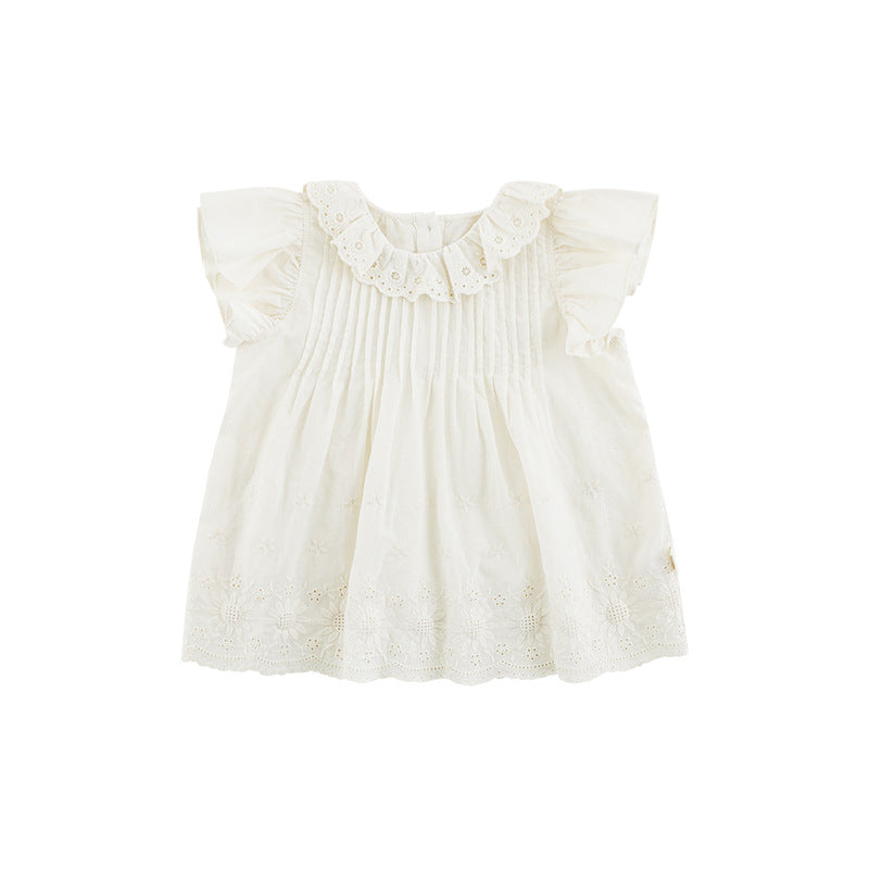 Simple Dress Sweet Pleating Puff Sleeve Doll Shirt Anti Mosquito Children's Suit