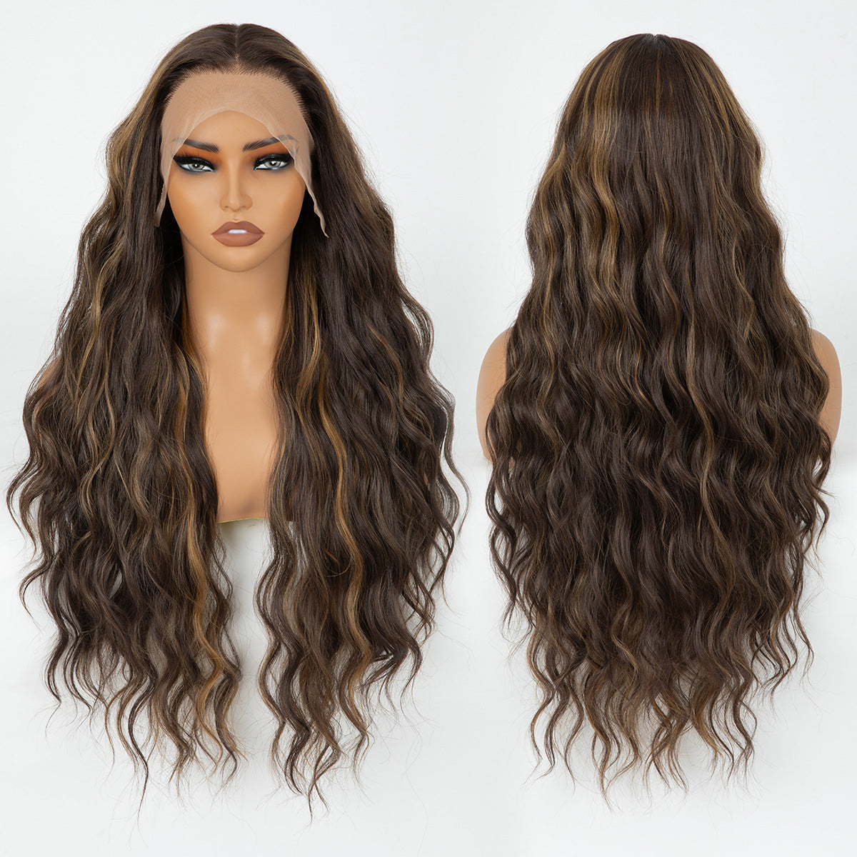 Lace Head Cover Black Hand-woven Curly Long Straight Wig