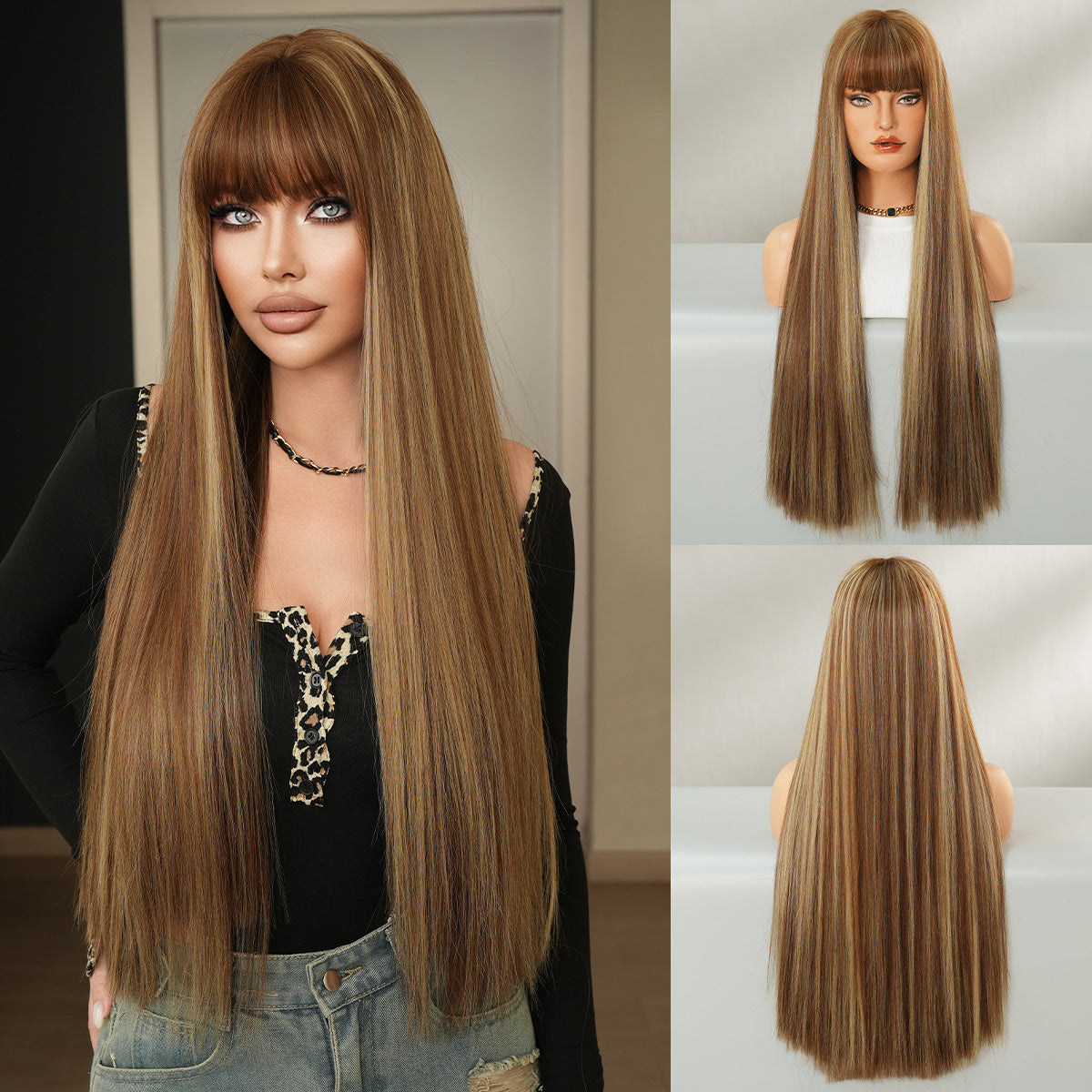 Optional Hair Bangs Female Natural Chemical Long Straight Wig
