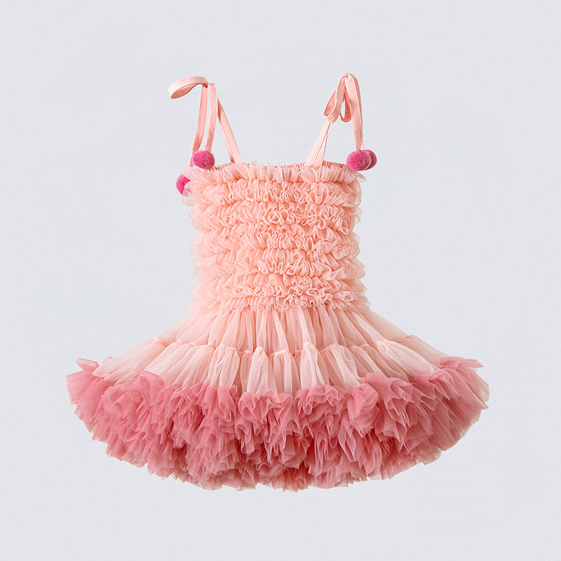 Children's Skirt Fur Ball Suspender Birthday Pettiskirt Adjustable Size Children's Dress