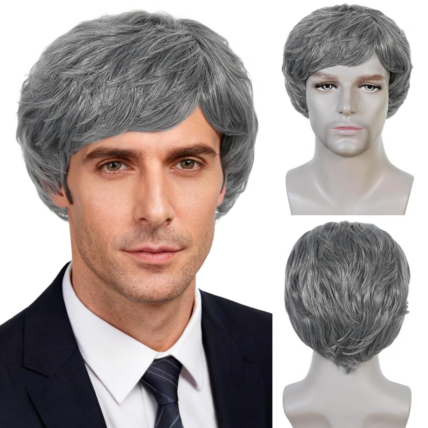 Men's Black Gray Split Short Daily Wear Men's Wig