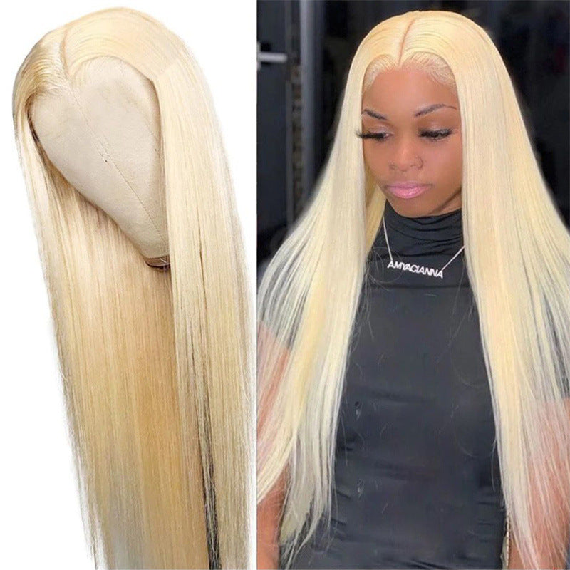 Women's Light Golden Medium Hair Chemical Fiber Long Straight Wig