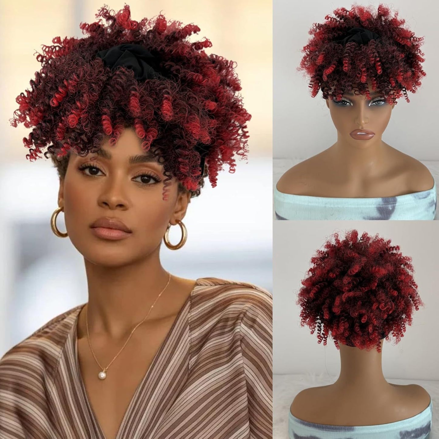 Small Turban Female Headband Bangs Fluffy Wig Short Curly Hair