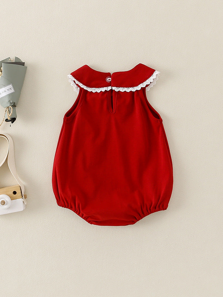 Children's Vest Sleeveless Top Bow Lace Summer Sling Jumpsuit, Climbing Suit
