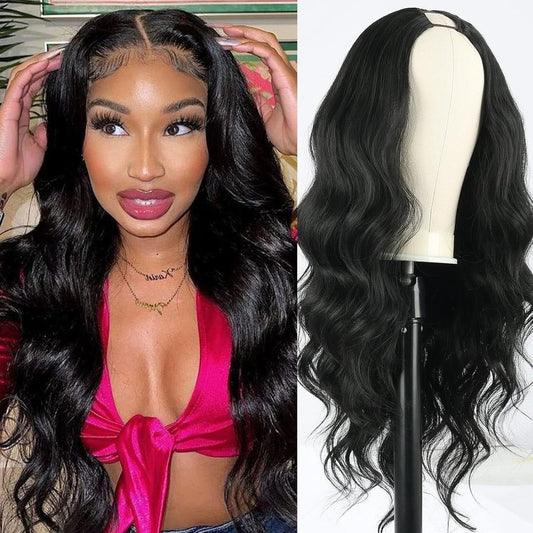 Women's Set Black Long Curly Hair Half Headgear Big Wig