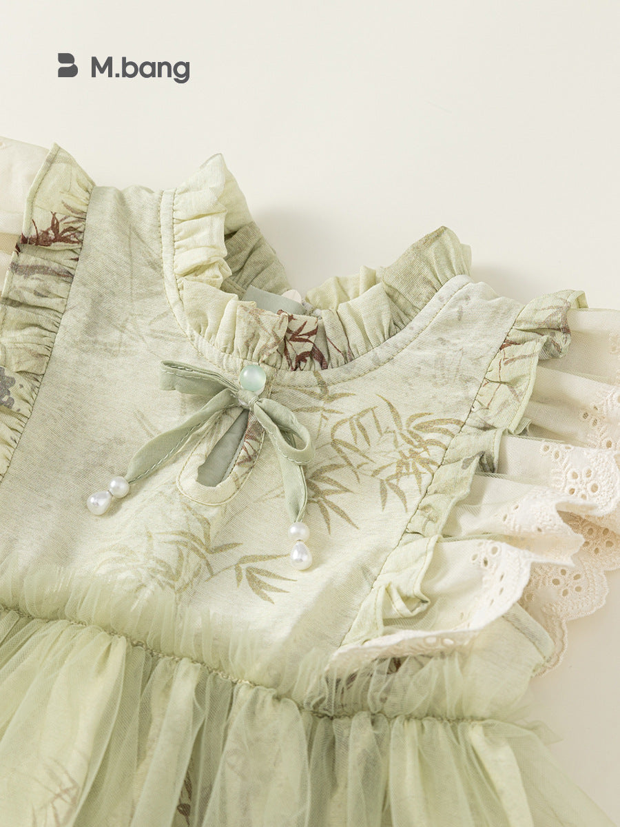 Children's Skirt Flounced Sleeve Mesh Sleeveless Chinese Children's Dress