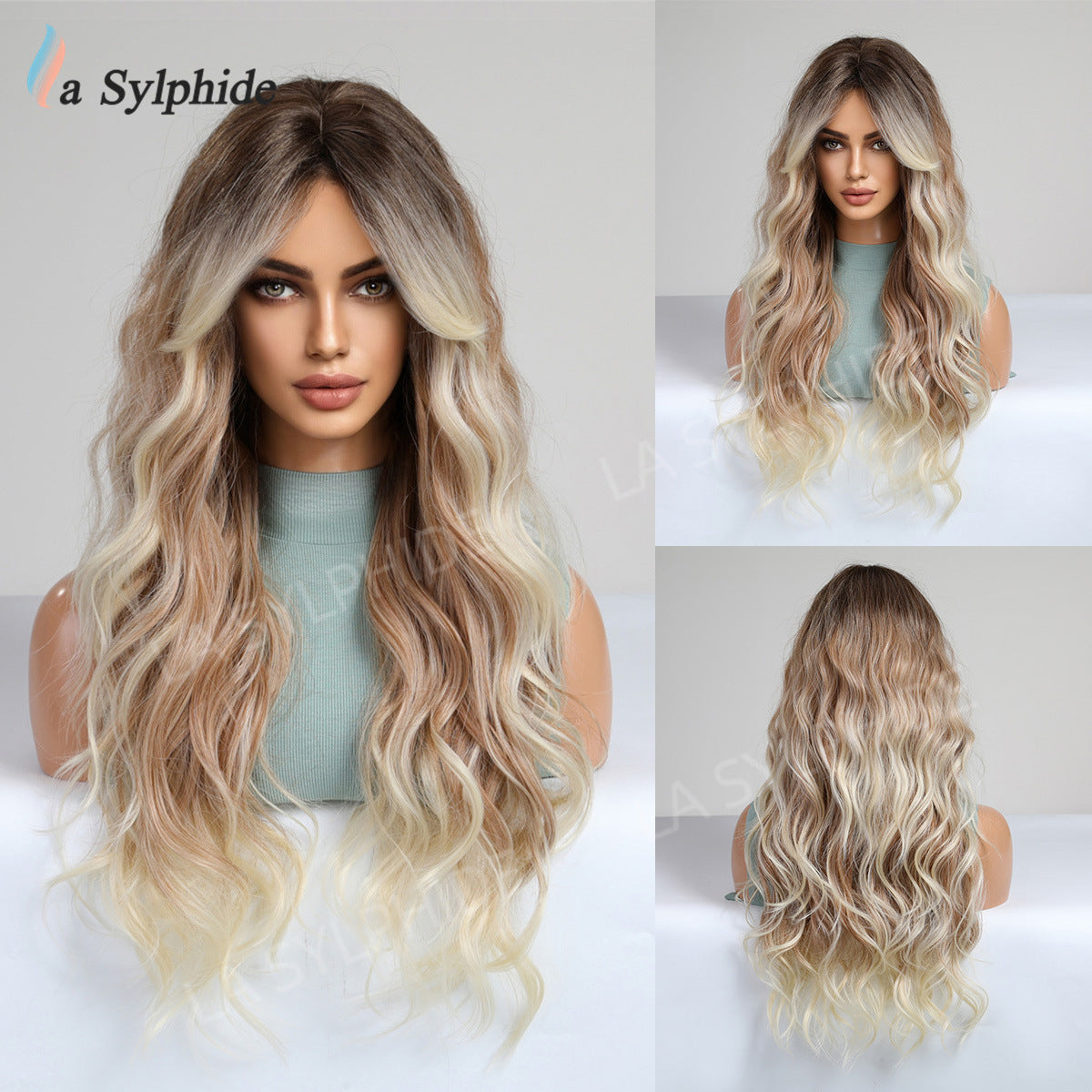 Pink Gray Gold Bangs Curly Hair Rose Net Matte Wig Long Curls
