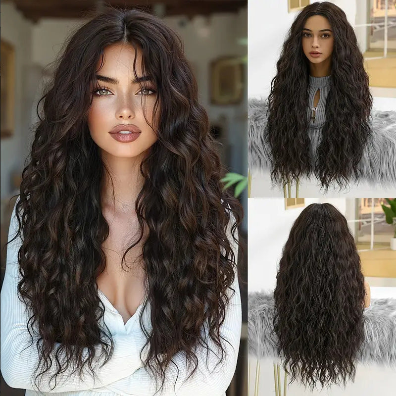 Corn Curler African Curly Stigma Black Brown Wig Long Curls