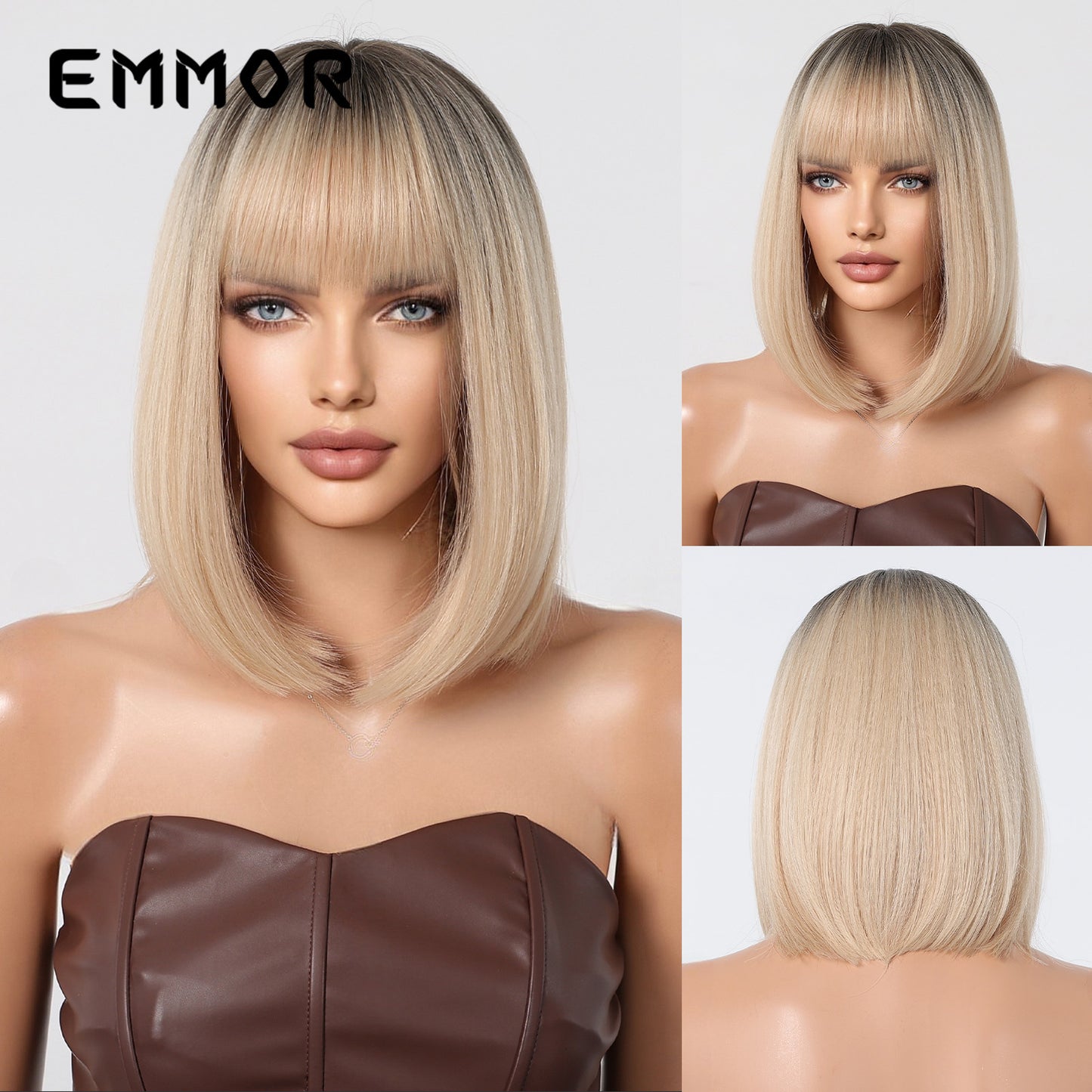 Summer Natural Breathable Bangs Golden Full Wig Short Straight Hair