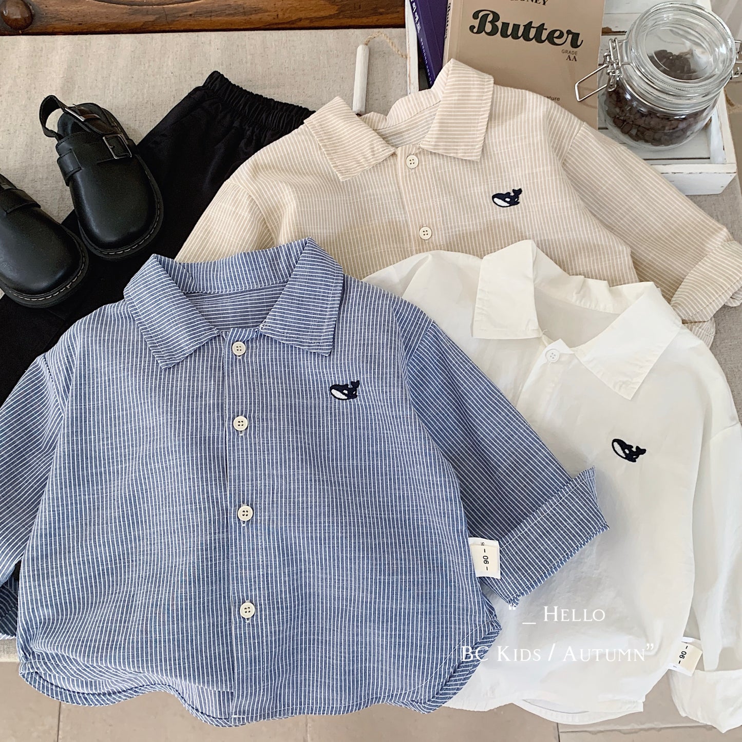 Children's Spring Small Fish Embroidered Cardigan Long Children's Shirt