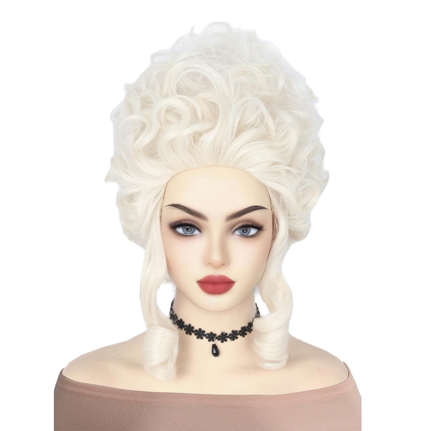 Queen Pure White High Skull Top Wool Curly Cos Wig