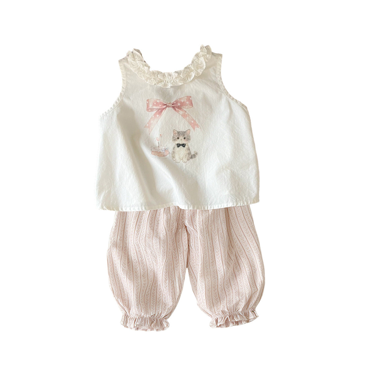 Style Kitty Sleeveless Vest Top Anti Mosquito Pants Children's Suit