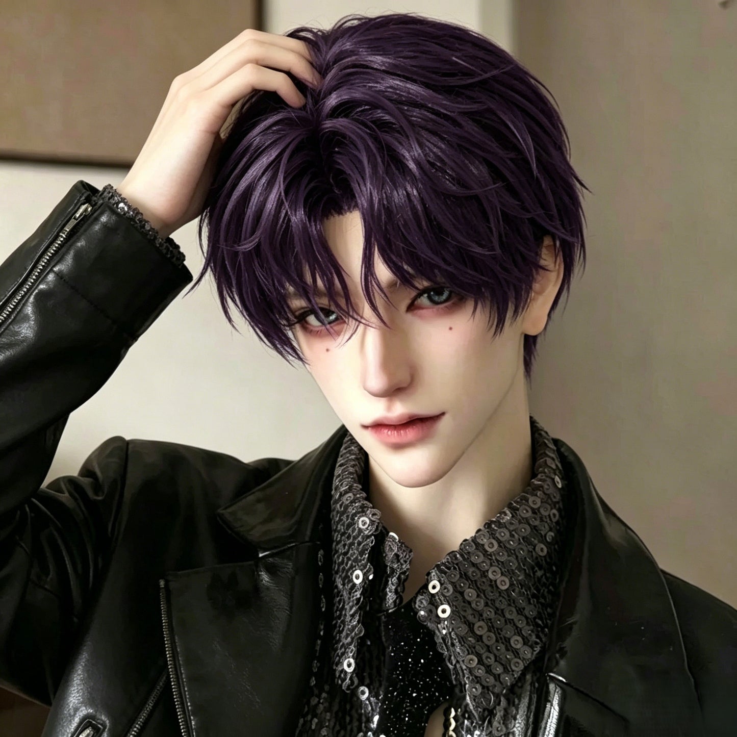 Men's Doll Points Purple Short Hair Bangs Cos Wig