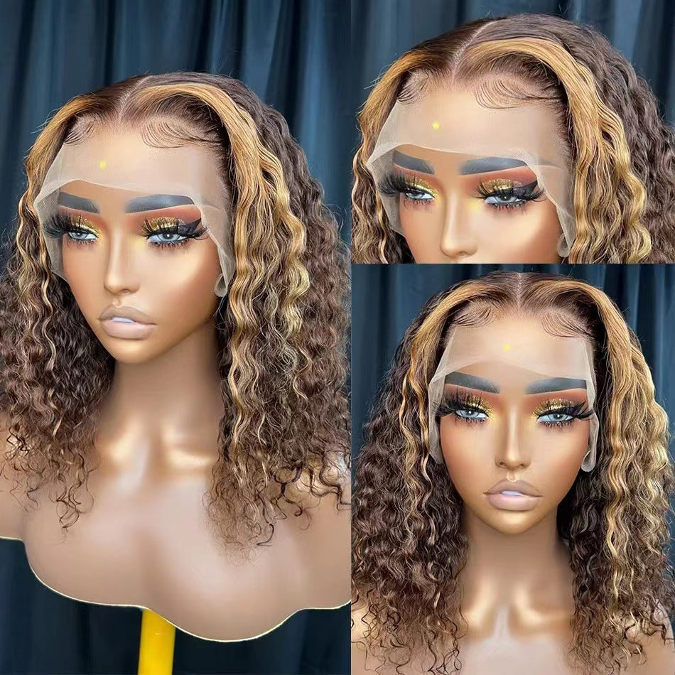 Front Lace Curly Hair Head Cover Piano Color African Small Wig Long Curls