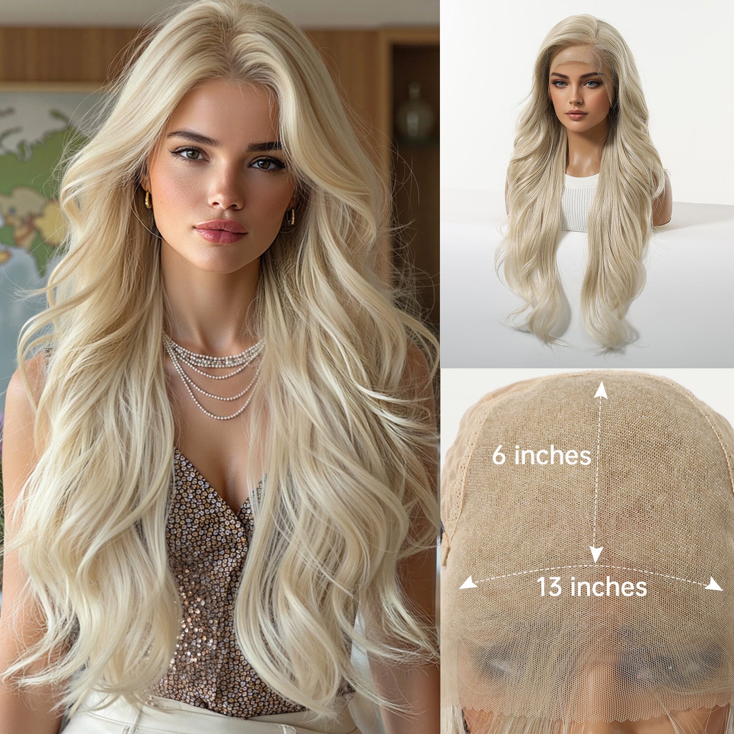 Area Lace Female Light Brown Dyed Curly Hair Wig Long Curls
