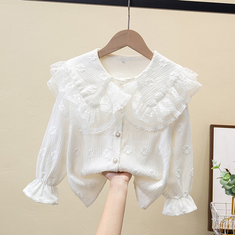Doll Collar Chiffon Lace Clothing Autumn Design Sense Small Ocean Children's Shirt