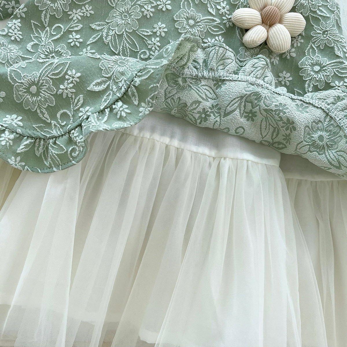 Children's Korean Style Fashionable Retro Bow Jacquard Mesh Children's Dress
