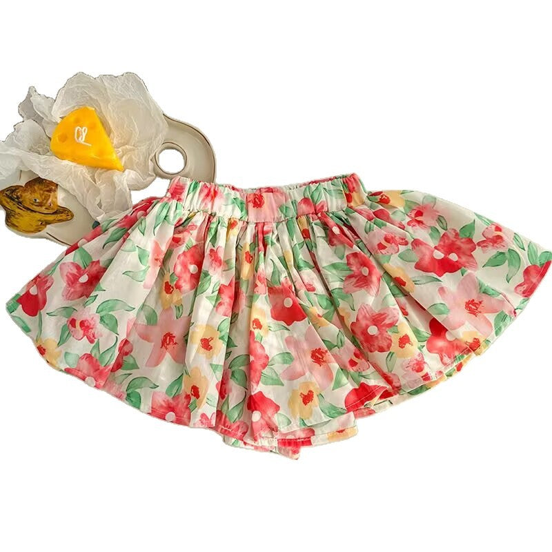 Summer Small Floral Culottes Soft Breathable Cotton Shorts Fashionable Children's Pants