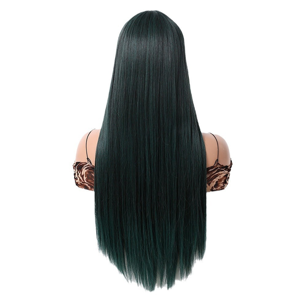 Women's Daily Dark Green Hair Bangs Full Top Chemical Long Straight Wig