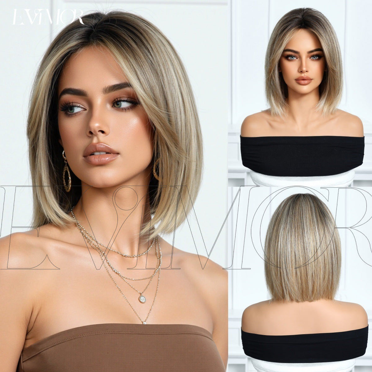 Women's Fiber Summer Realistic Natural Middle Age Wig Short Straight Hair
