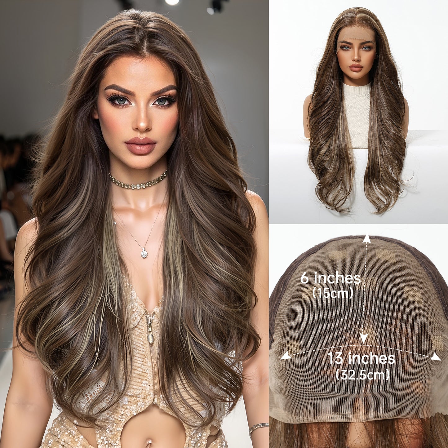 Area Lace Female Light Brown Dyed Curly Hair Wig Long Curls