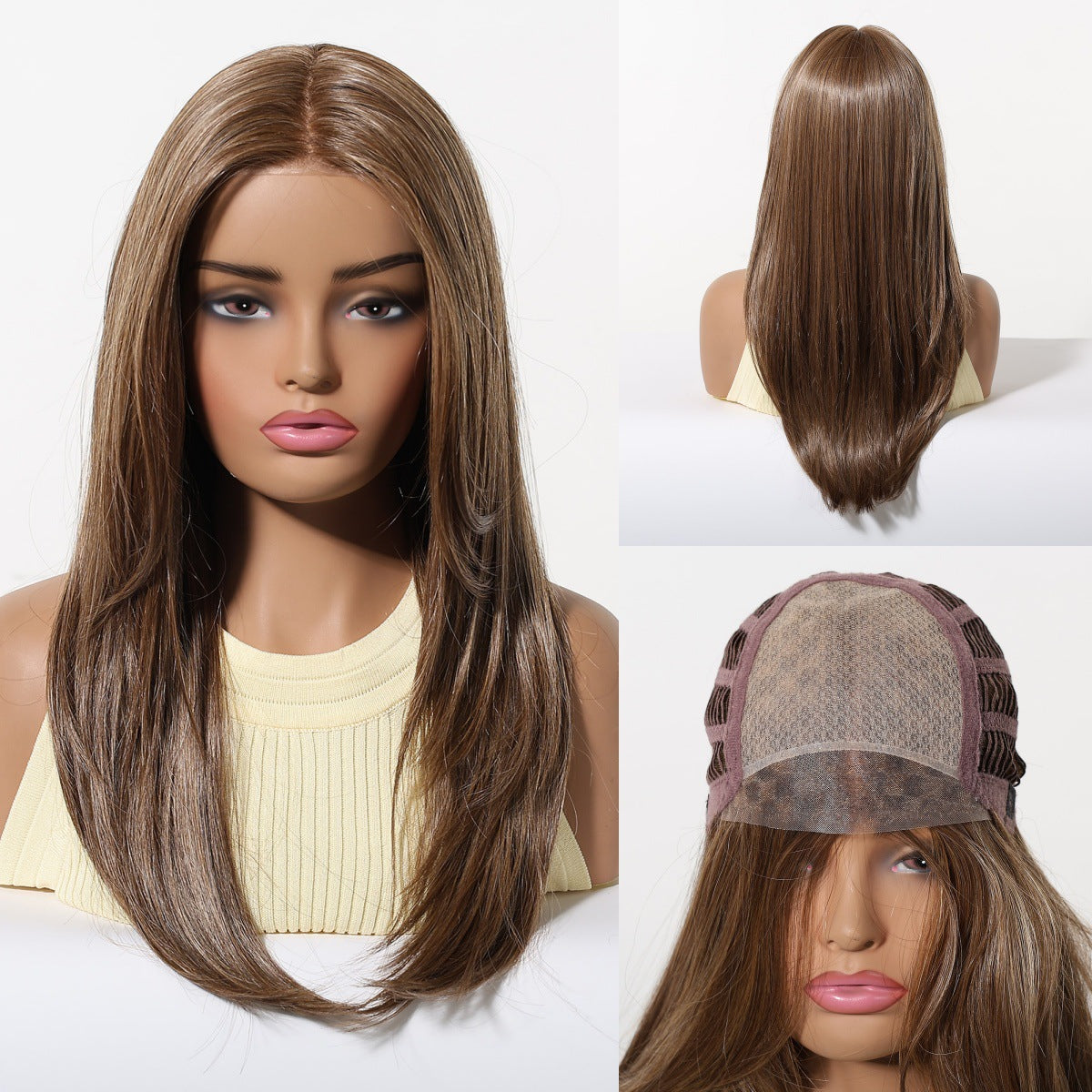 Silk Split Free Curly Hair Female Golden Long Straight Wig