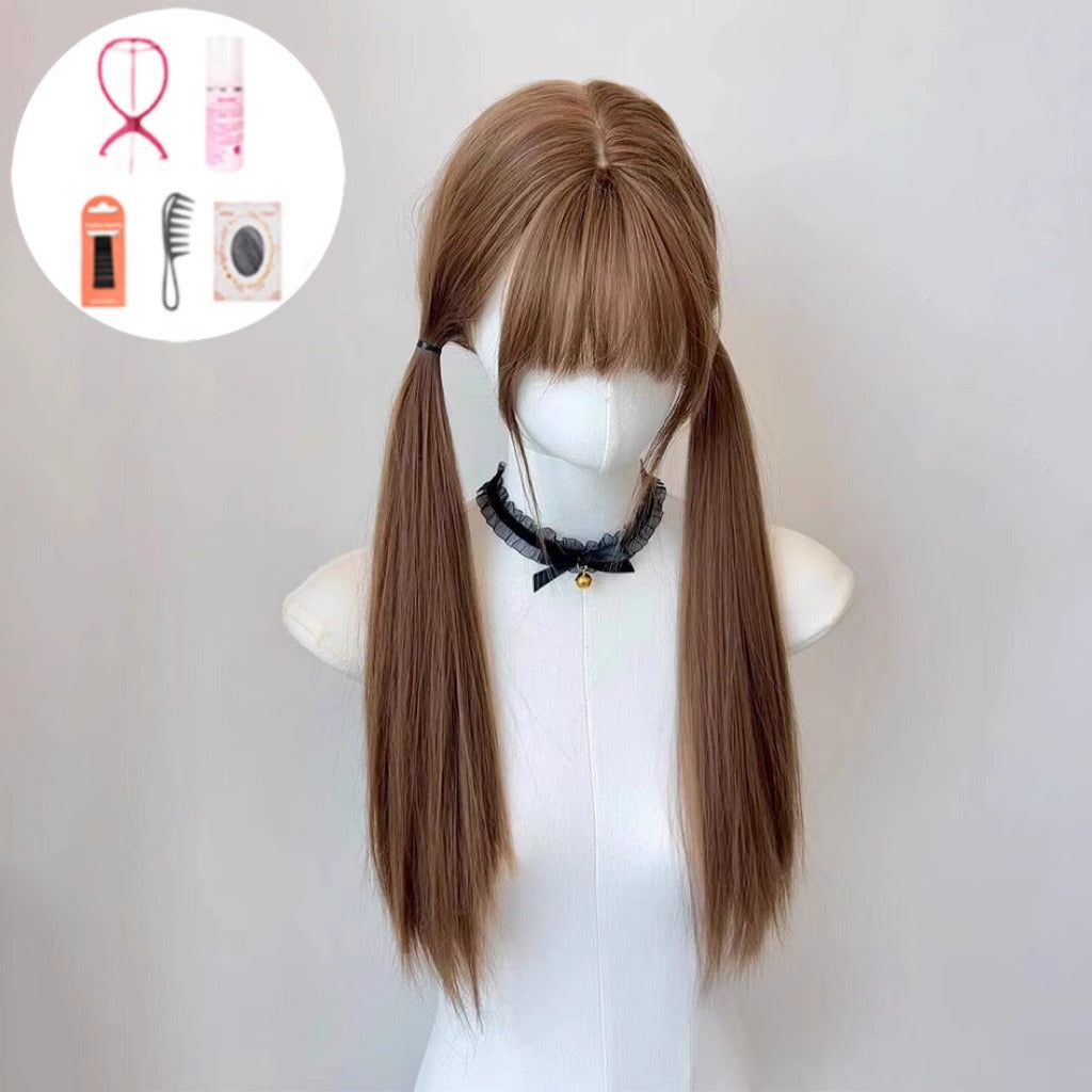 Women's Natural Bangs Cold Worry Less Radish Double Long Straight Wig