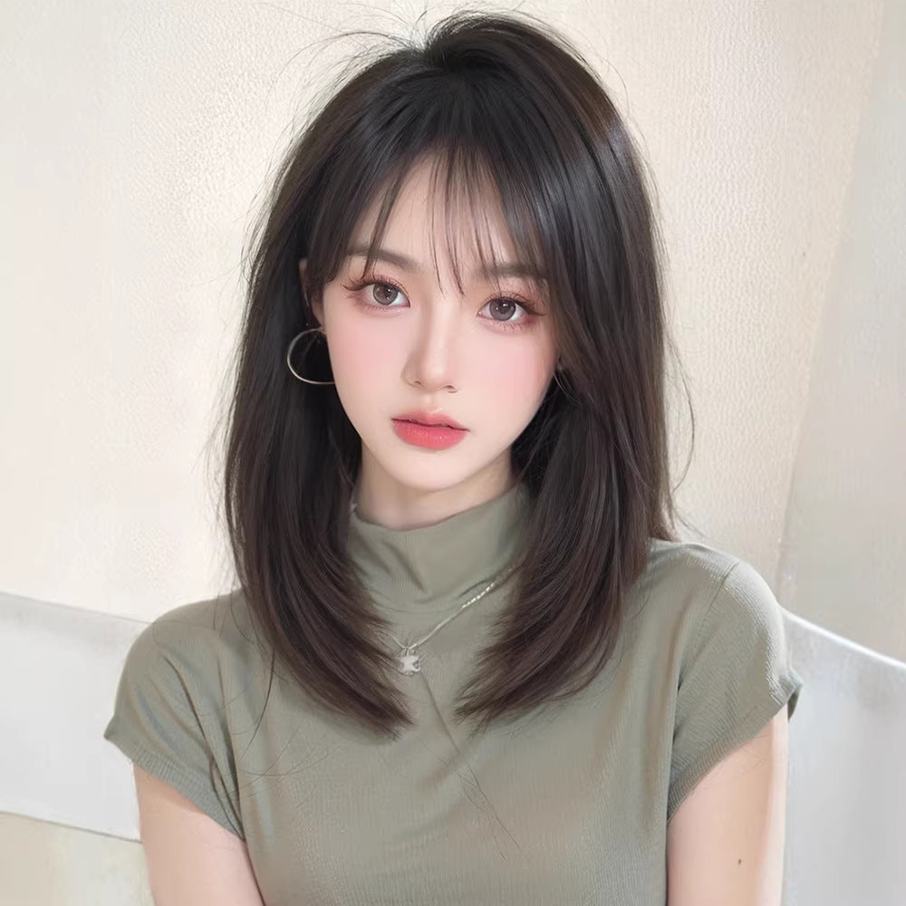 Women's Short High-level Clavicle Full Human Mid-length Natural Real Hair Wig